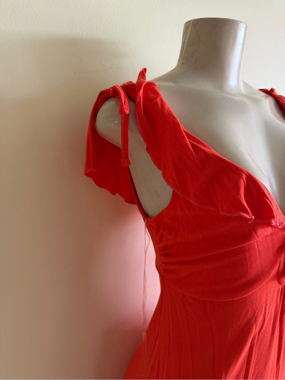 Bright Red Tie-Front Ruffled Mini Dress - Picture 4 of 11